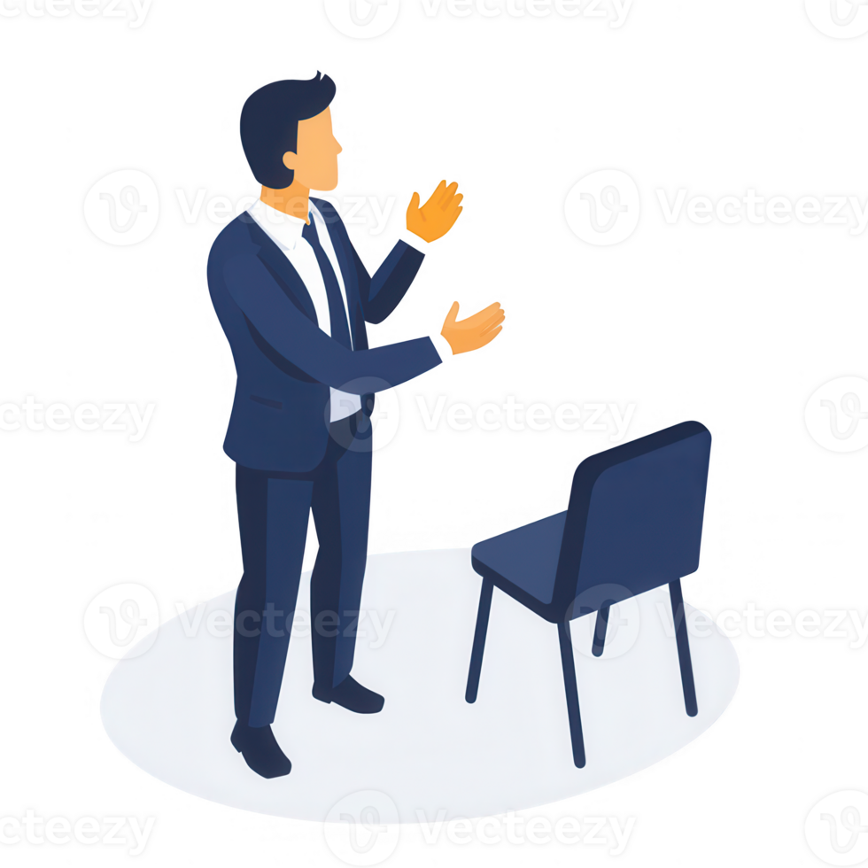 A businessman presenting ideas confidently in a professional setting. png