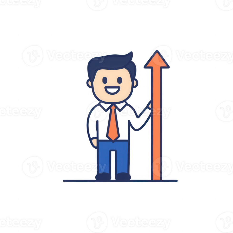 A cheerful businessman presenting a growth chart, symbolizing success and progress. png