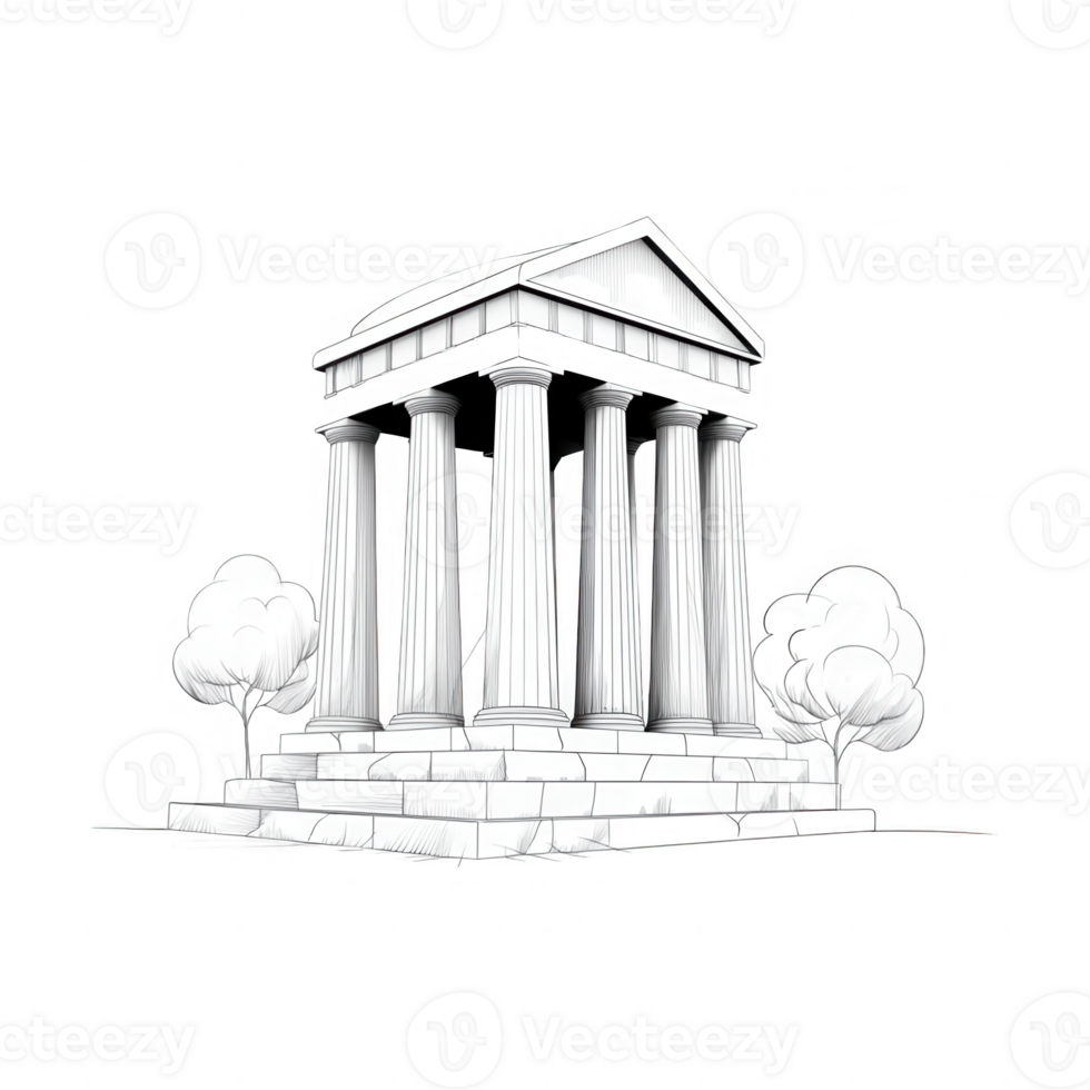 A classic architectural structure adorned with columns and surrounded by trees. png