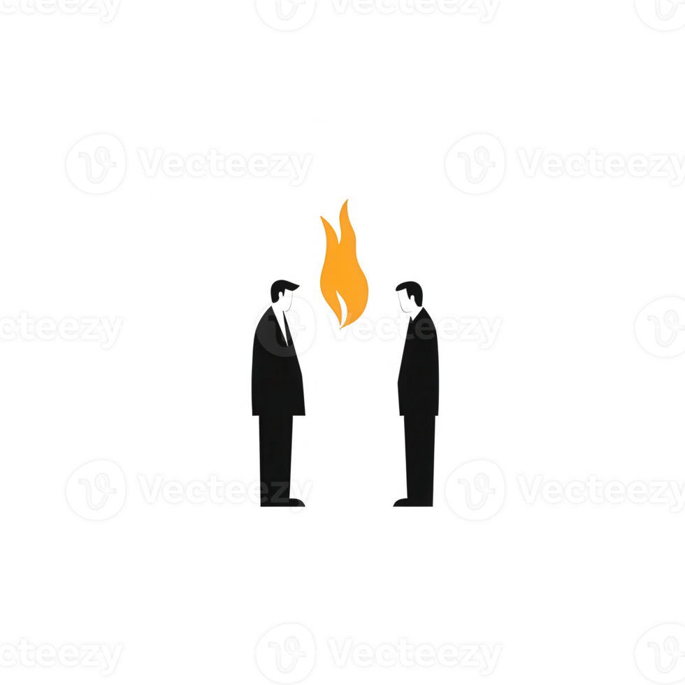 A conceptual image depicting two figures with a flame symbolizing passion or conflict. png