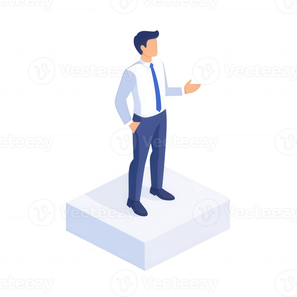 A confident businessman presenting ideas on a platform, showcasing leadership. png