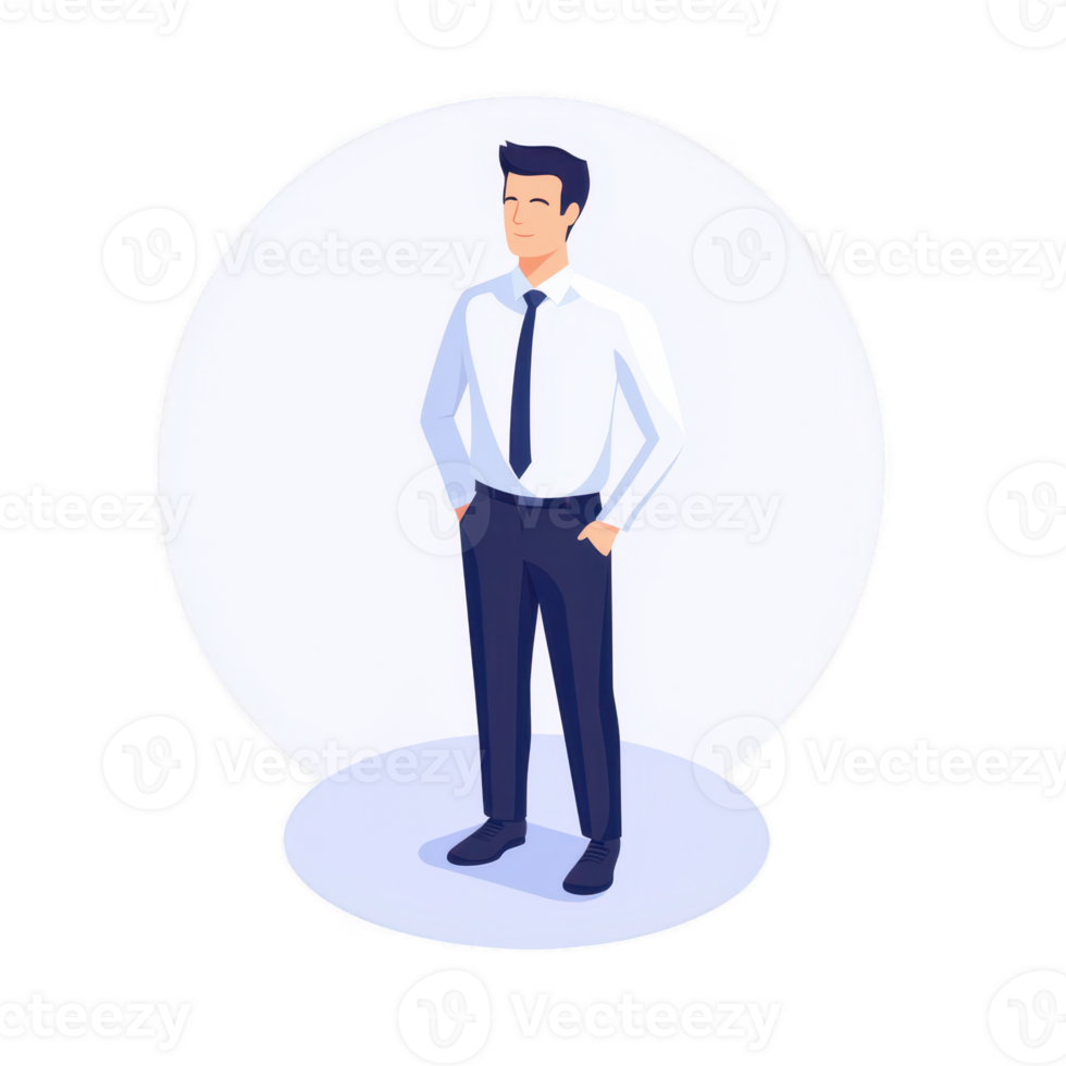 A confident young man in formal attire, standing with hands in pockets, showcasing professionalism. png