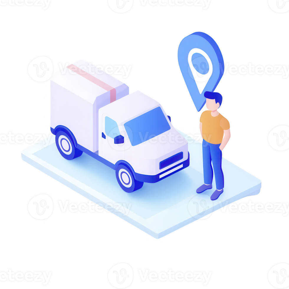 A delivery driver stands beside a truck, showcasing efficient transportation. png
