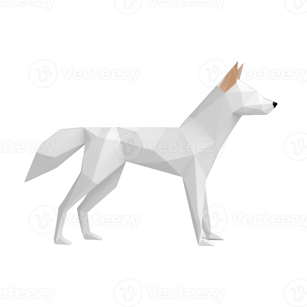 A geometric polygonal representation of a white dog in a standing position. png