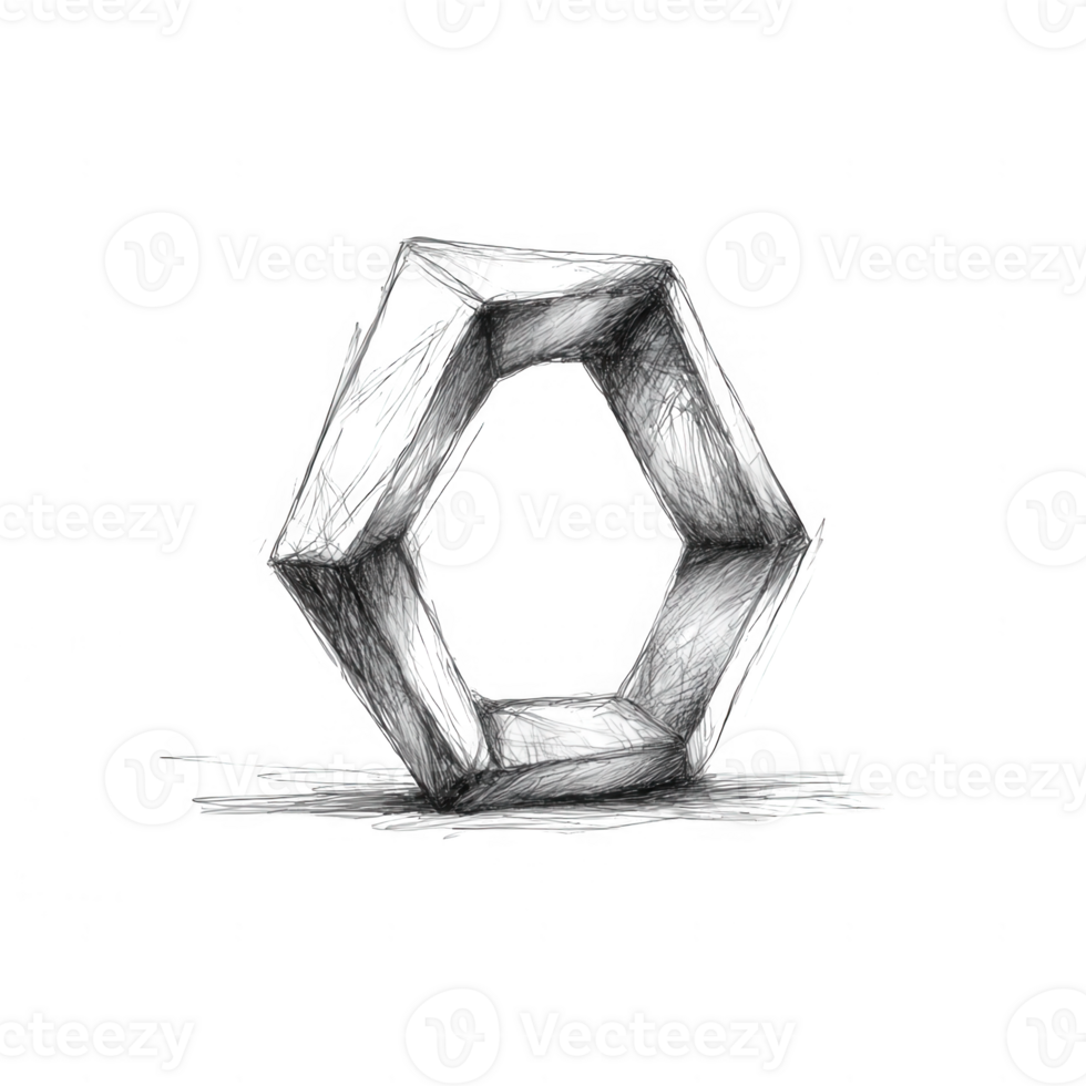A geometric, abstract sculpture showcasing a hexagonal design and intricate lines. png