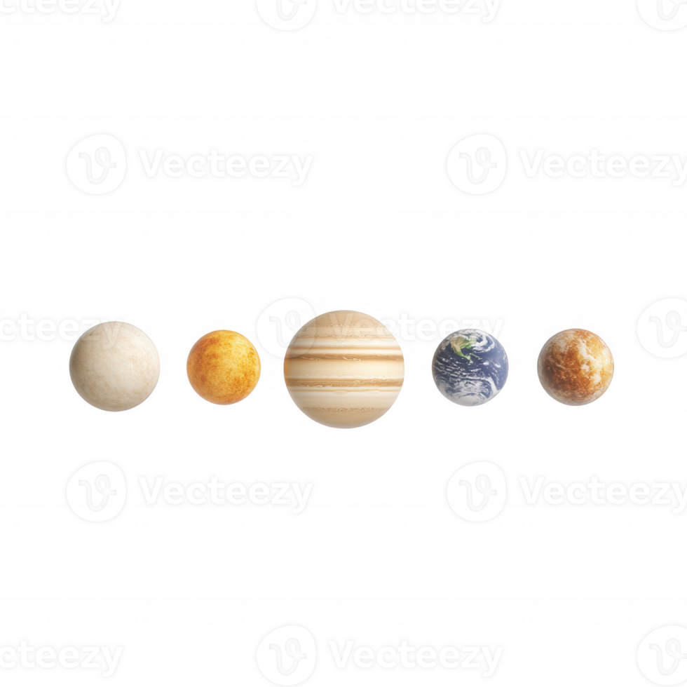 A stunning representation of five planets in the solar system showcasing their unique sizes. png