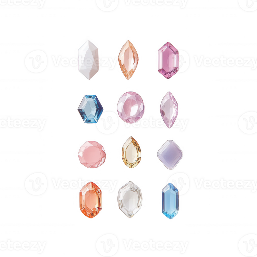 Colorful assortment of gemstones displayed in various shapes and hues. png