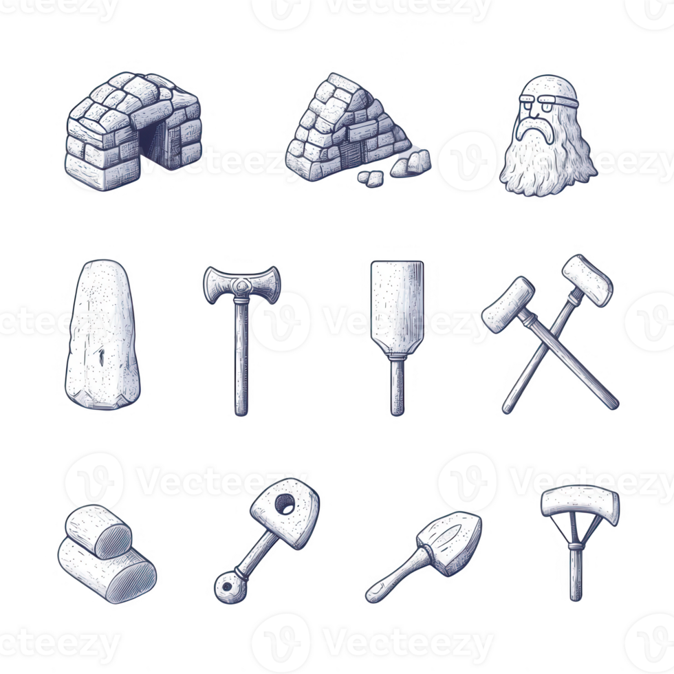 Collection of drawing tools and building materials for creative projects and crafts. png