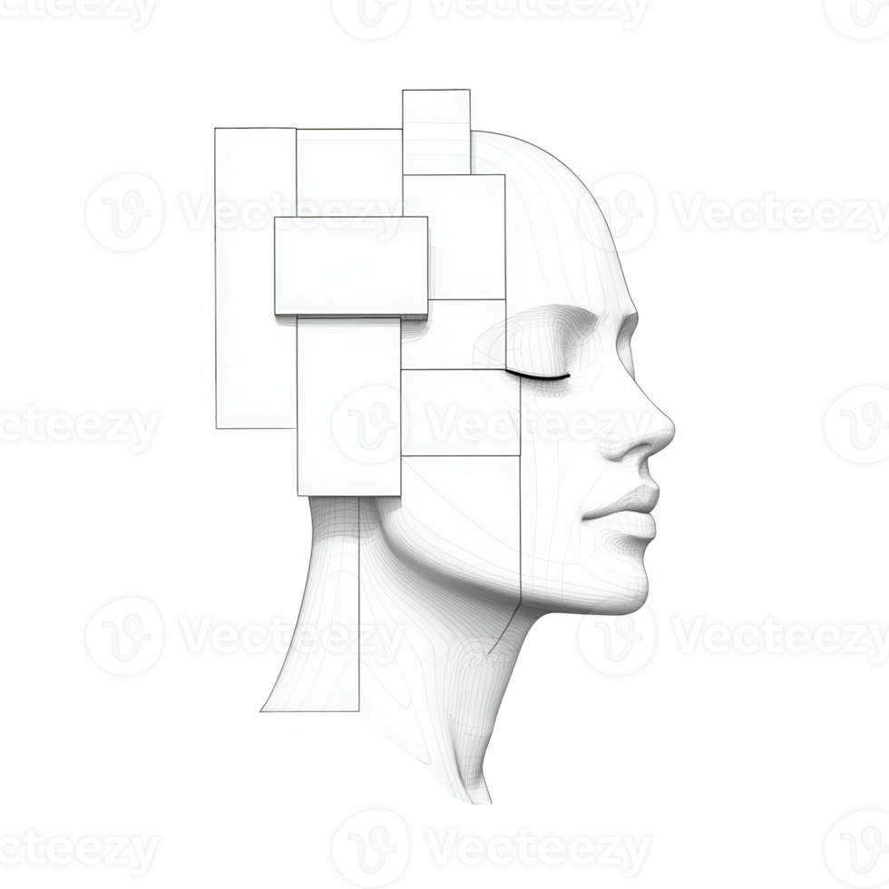 Abstract representation of human thoughts and ideas using geometric shapes. png
