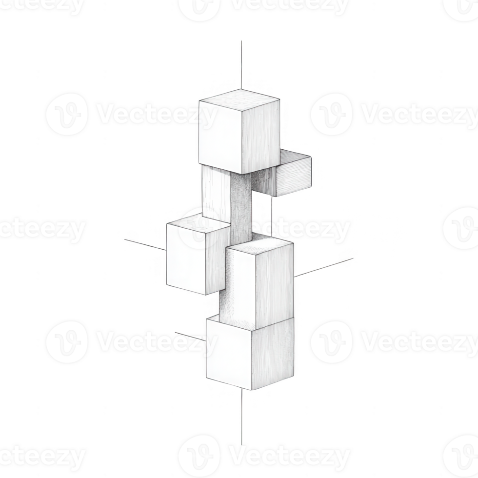 Abstract geometric shapes arranged in a three-dimensional space. png
