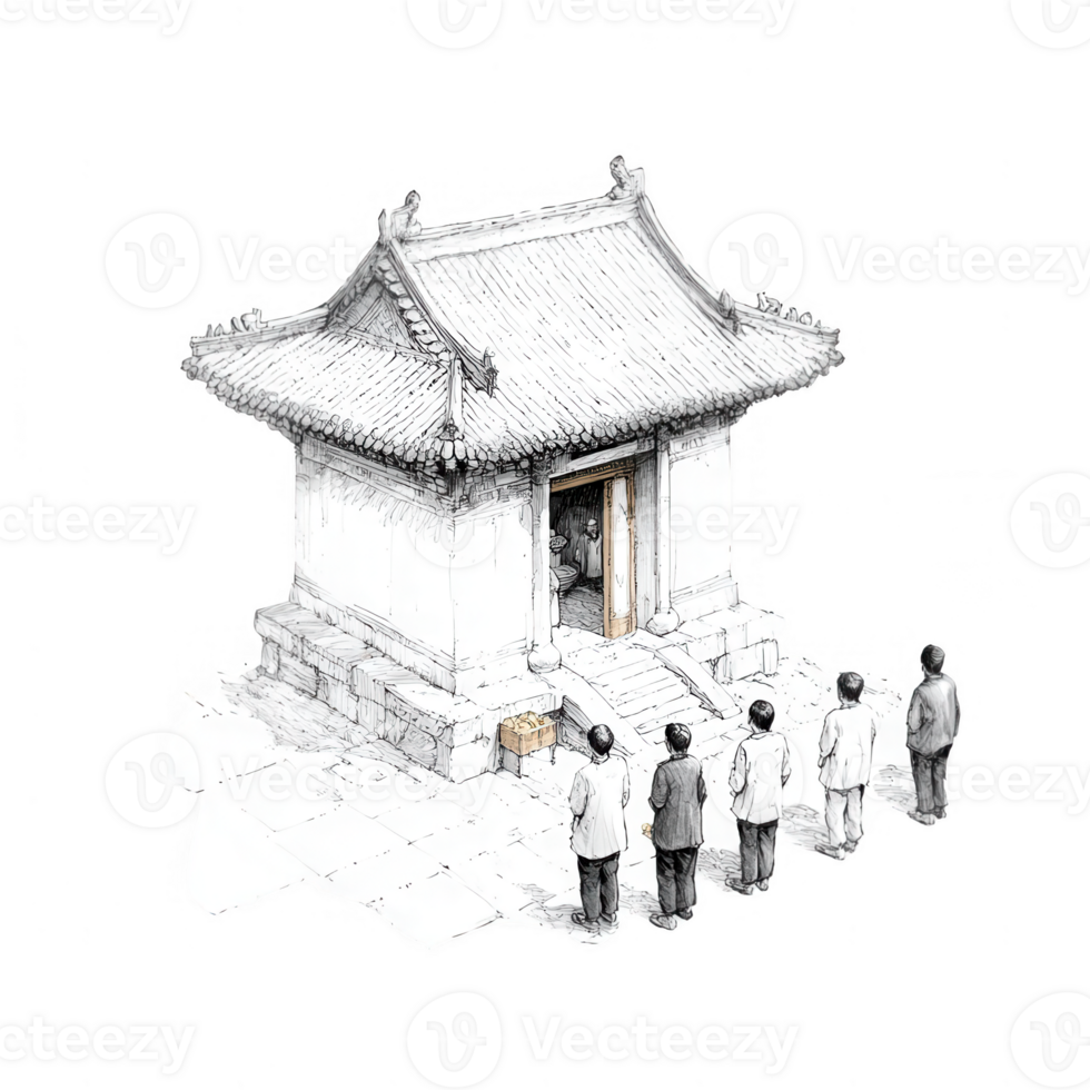 A traditional building with visitors waiting in line to enter for cultural experience. png