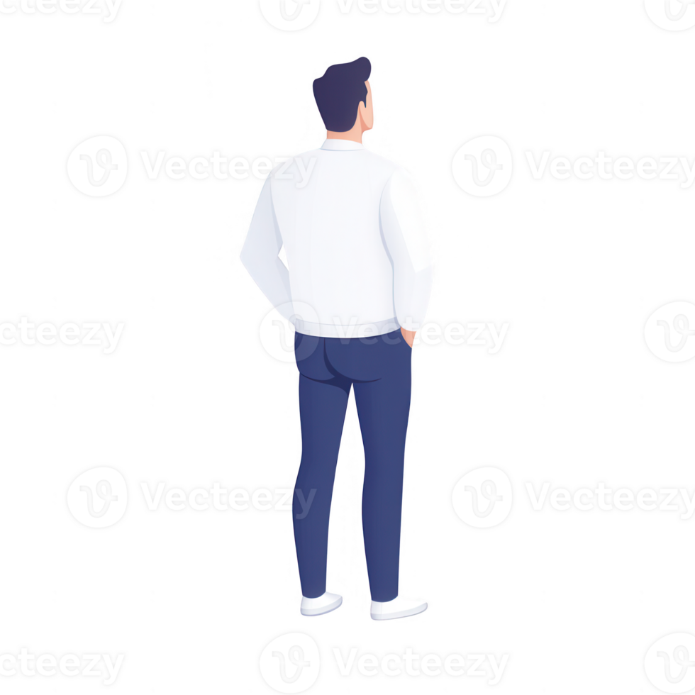 A stylish man in casual attire stands confidently with hands in pockets. png