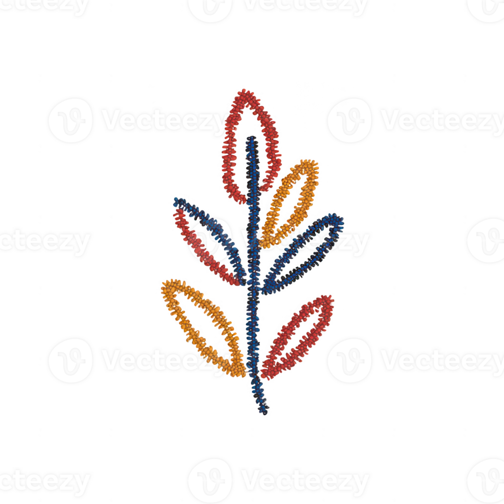 A vibrant, artistic illustration of a colorful leaf branch, showcasing nature's beauty. png