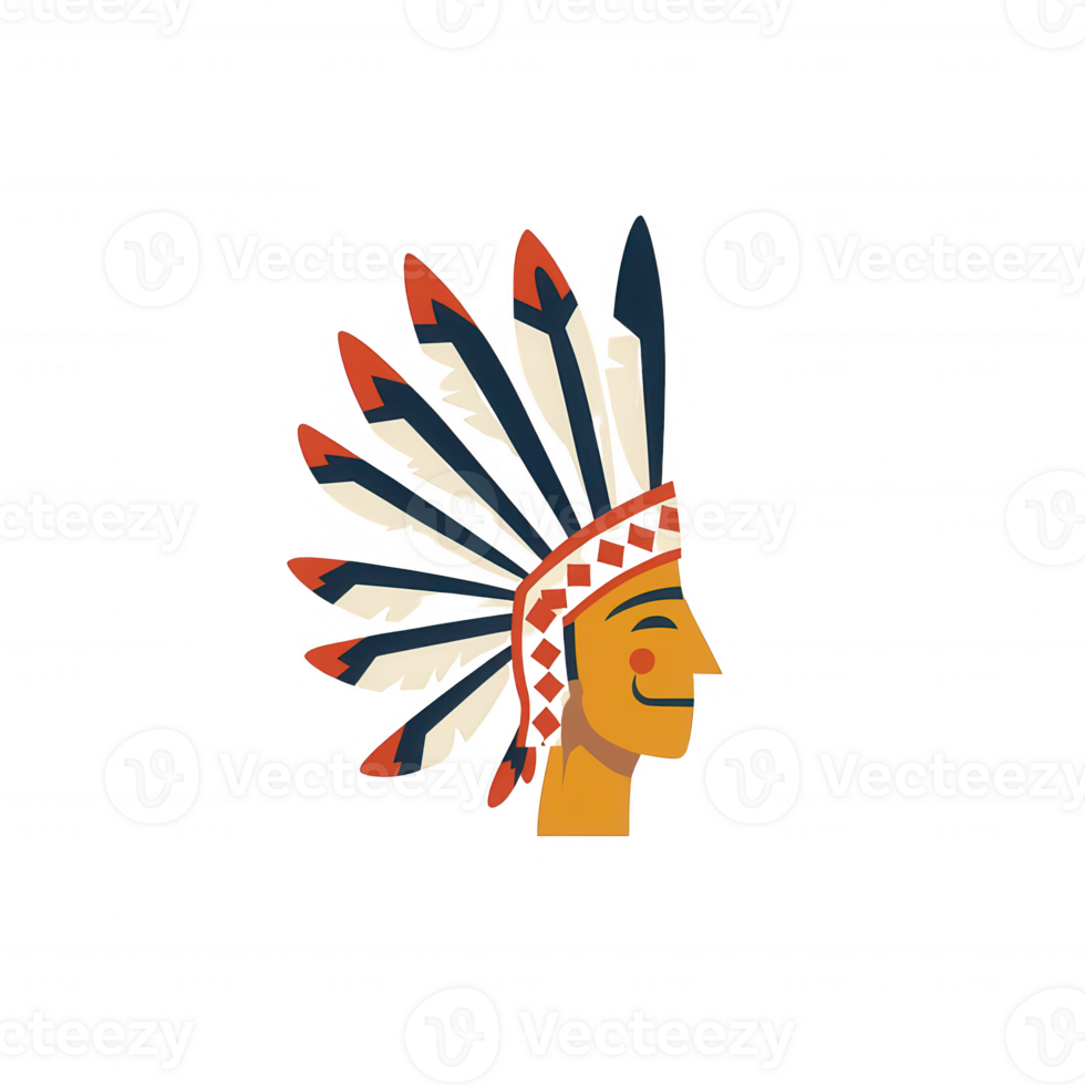 Colorful illustration of a Native American chief with a traditional feathered headdress. png