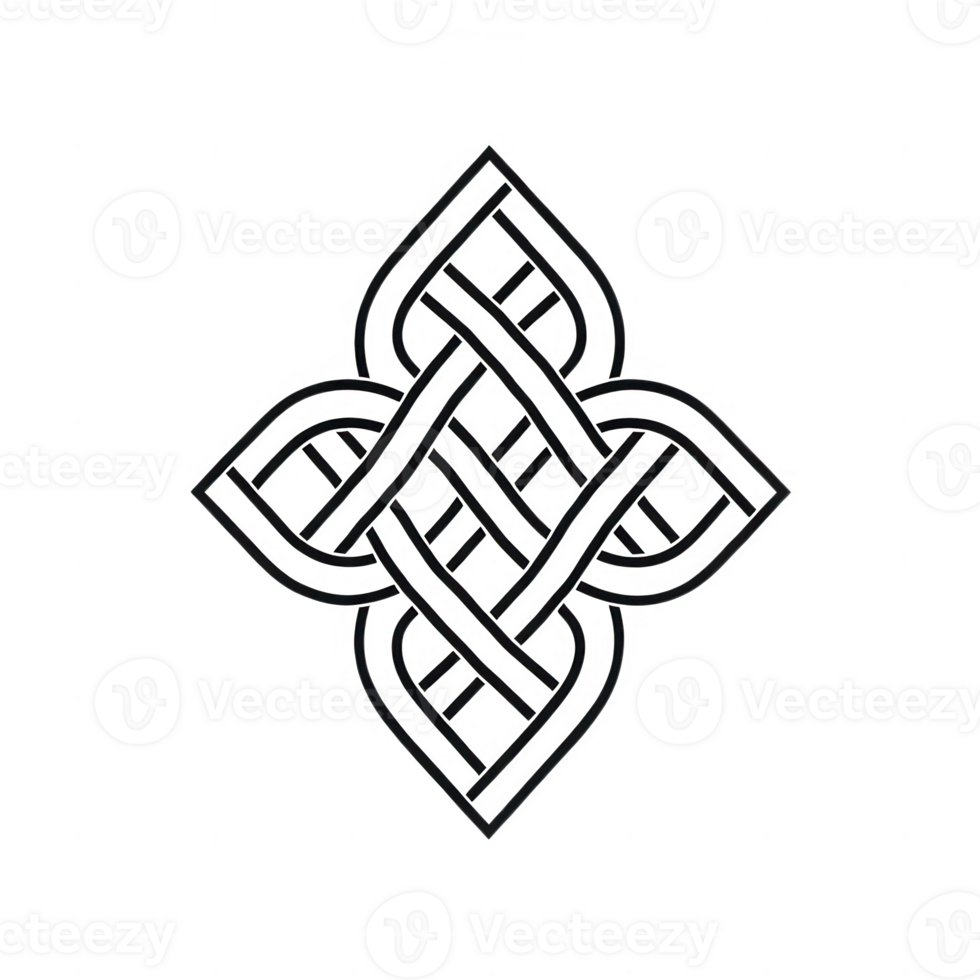 Intricate symmetrical knot design representing eternal connection and spirituality. png