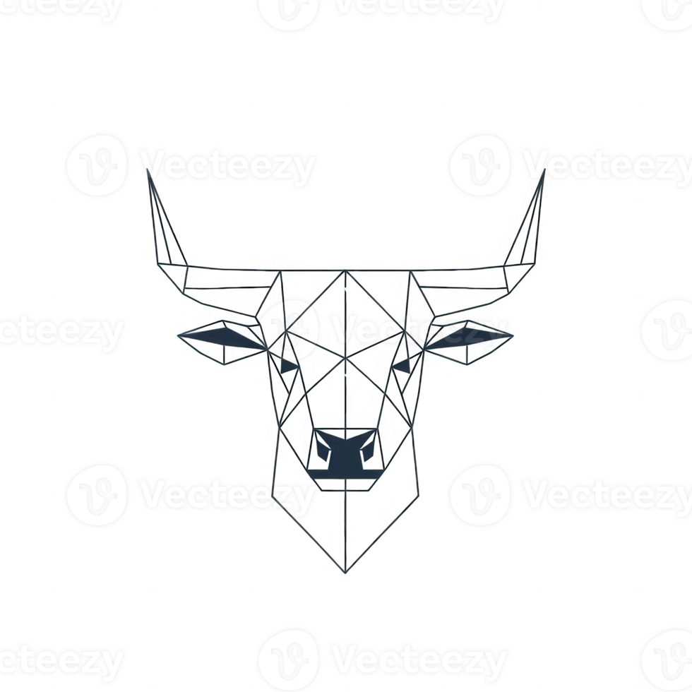 Geometric illustration of a bull's head with intricate lines and modern design. png
