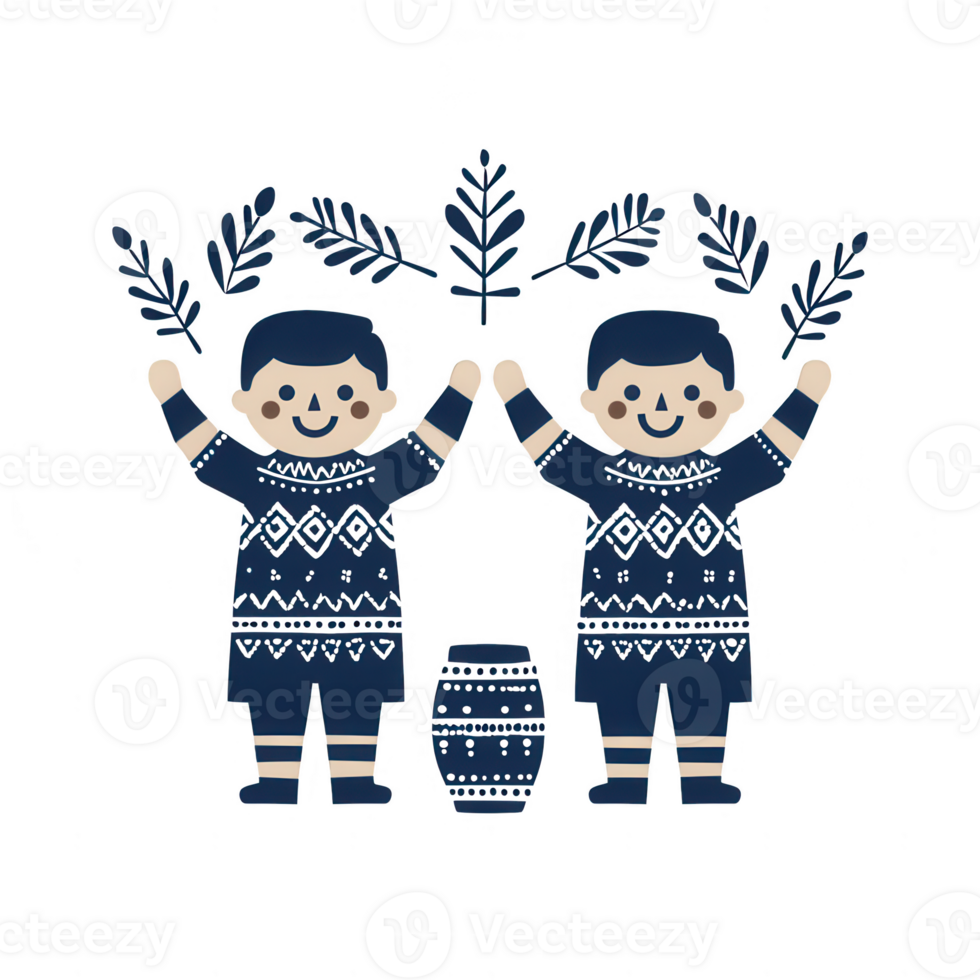 Two happy children holding up leaves, celebrating in a playful and joyful manner. png