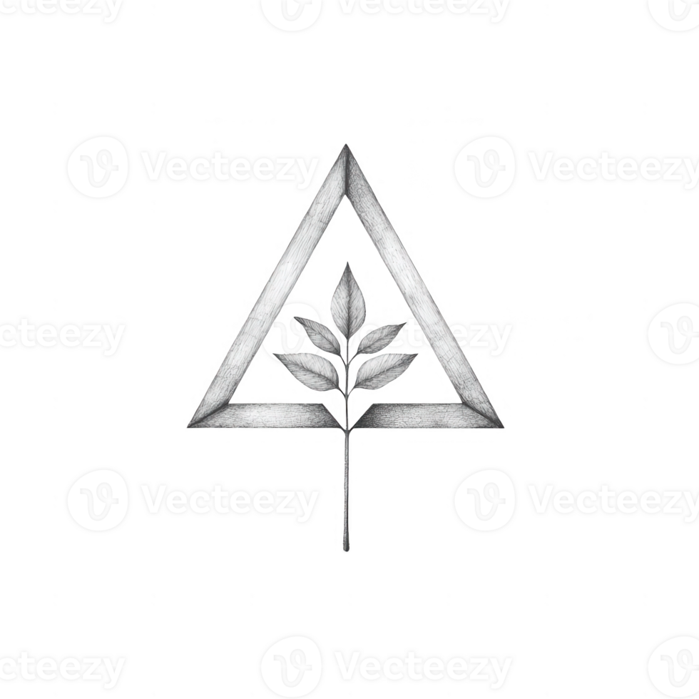 Stylized triangle emblem with a leaf, conveying harmony and nature. png