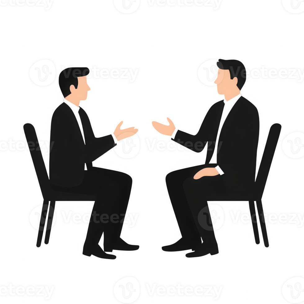 Two businessmen engaged in a professional discussion in a meeting setting. png