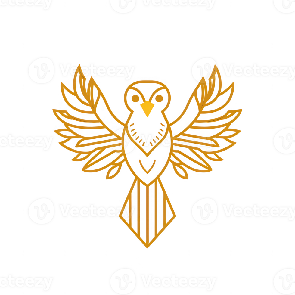 Stylized owl illustration with wings, symbolizing wisdom and creativity in nature. png