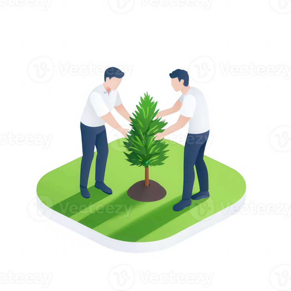 Two people planting a tree together, promoting environmental conservation efforts. png