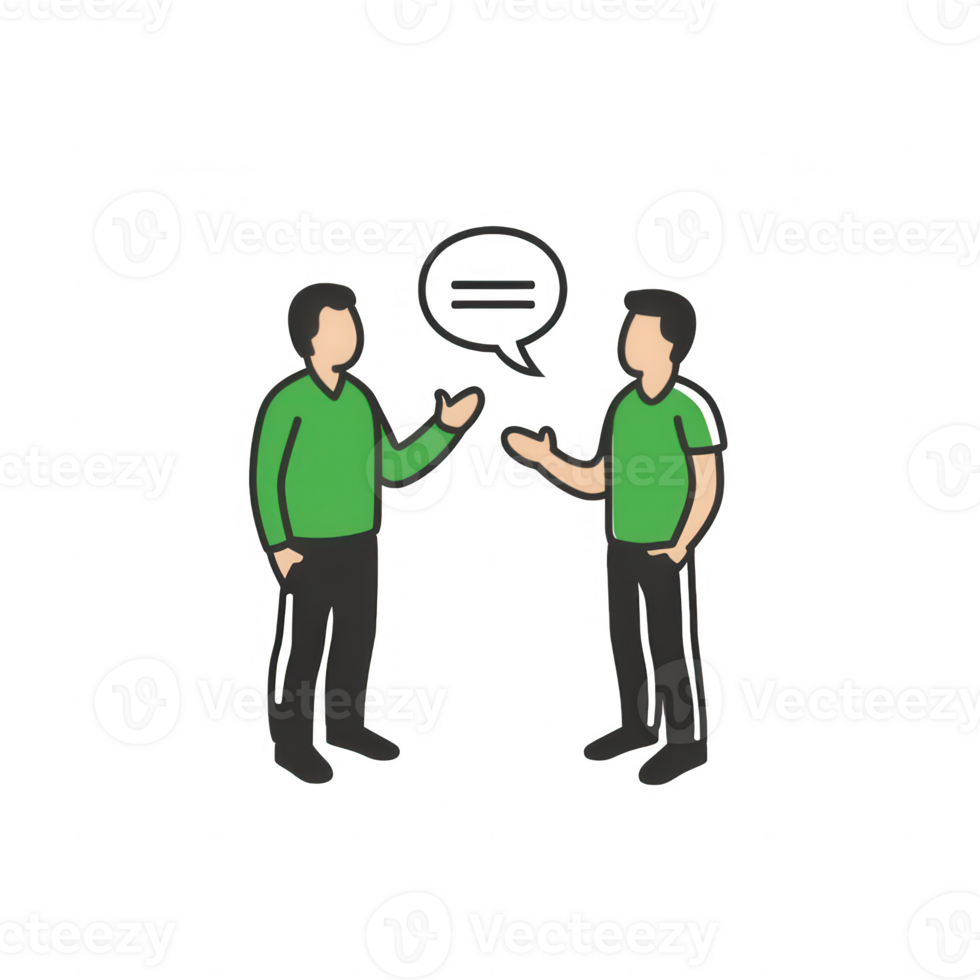 Two people engaging in conversation, sharing ideas and thoughts with speech bubbles. png