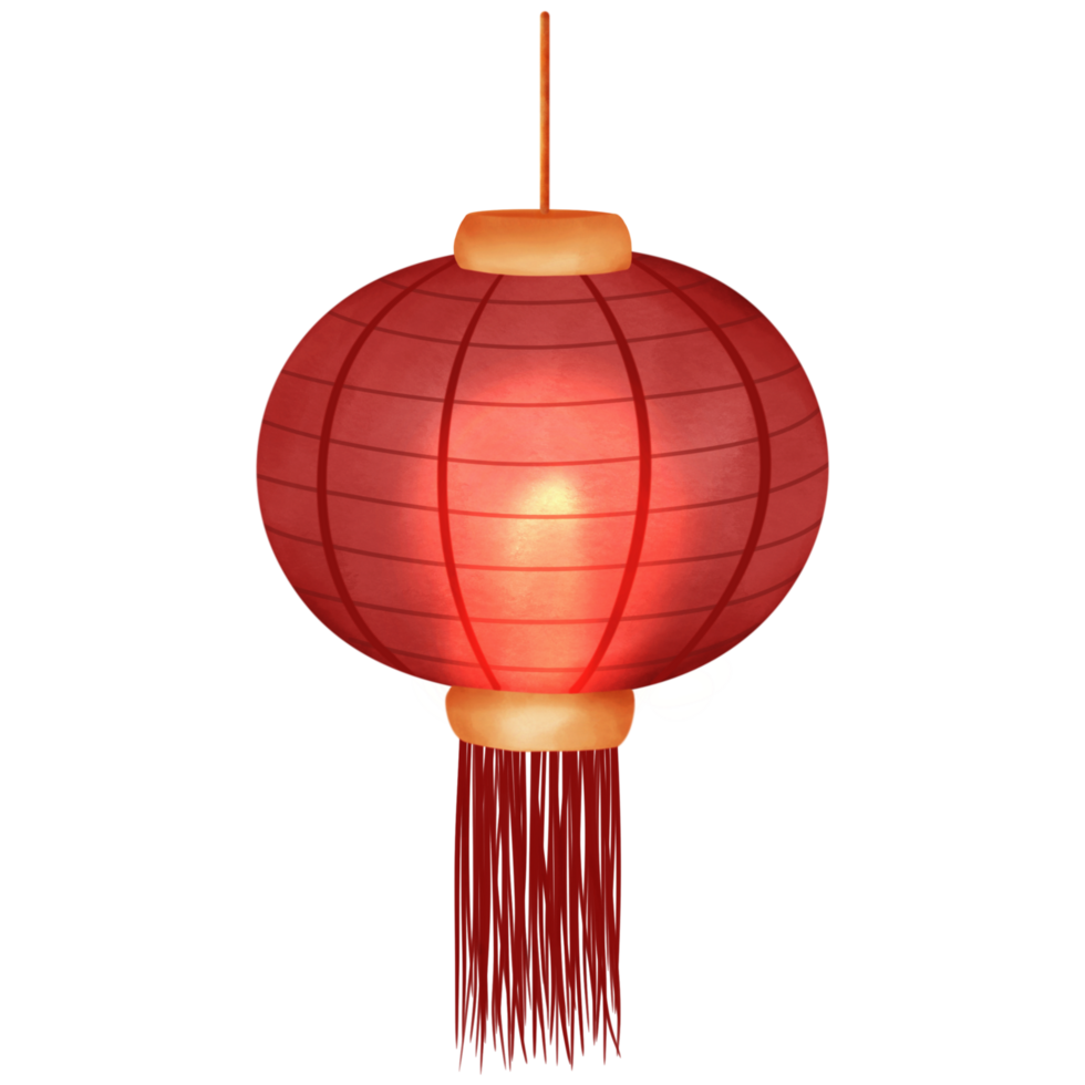 Illuminated Red Chinese Lantern with Red Striped Lines Illustration png