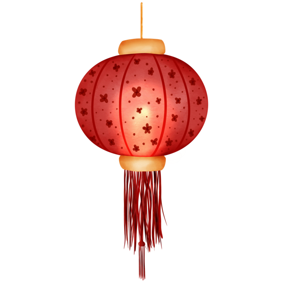 Illuminated Red Chinese Lantern with Small Flowers and Dots Illustration png