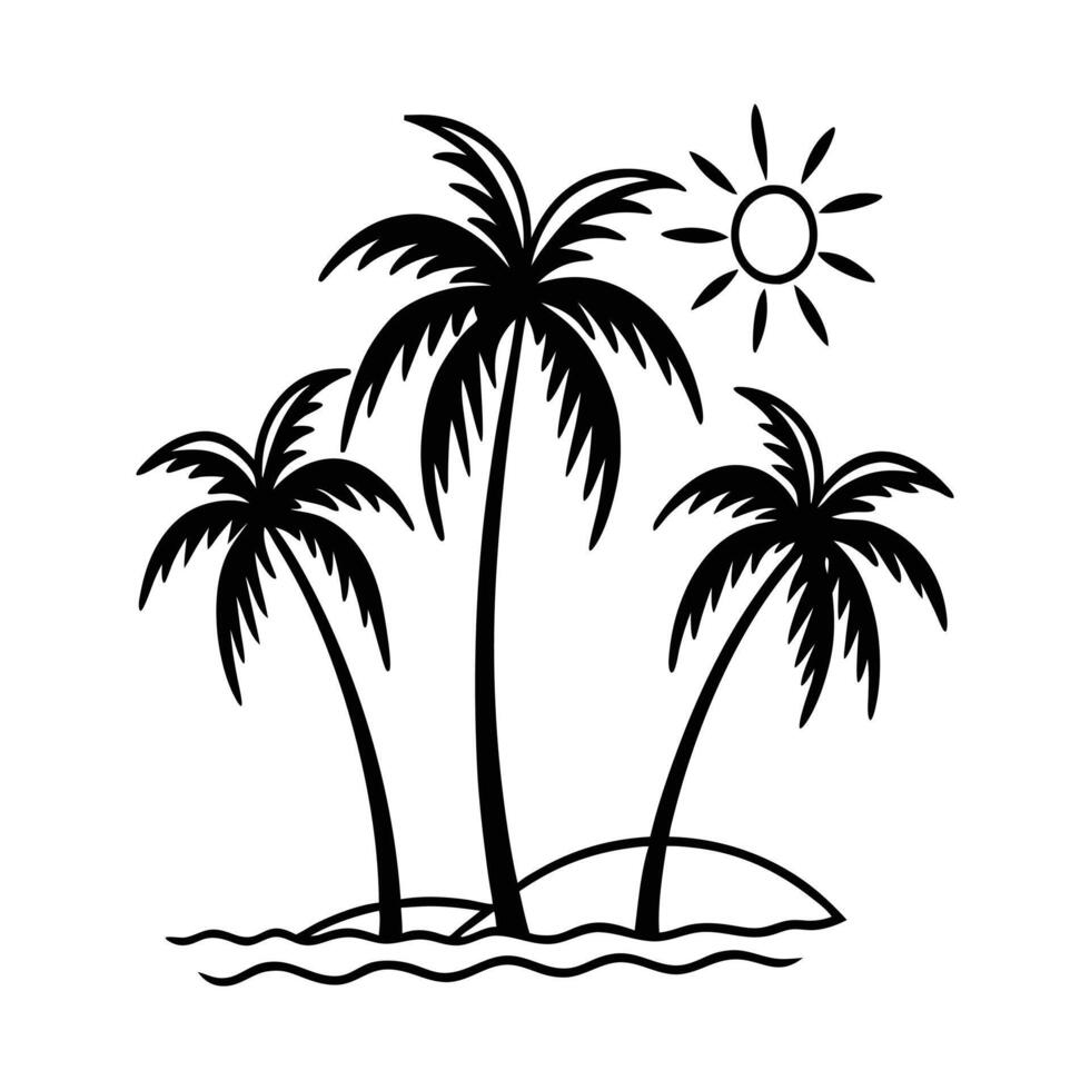 palm trees and sun reflection vector