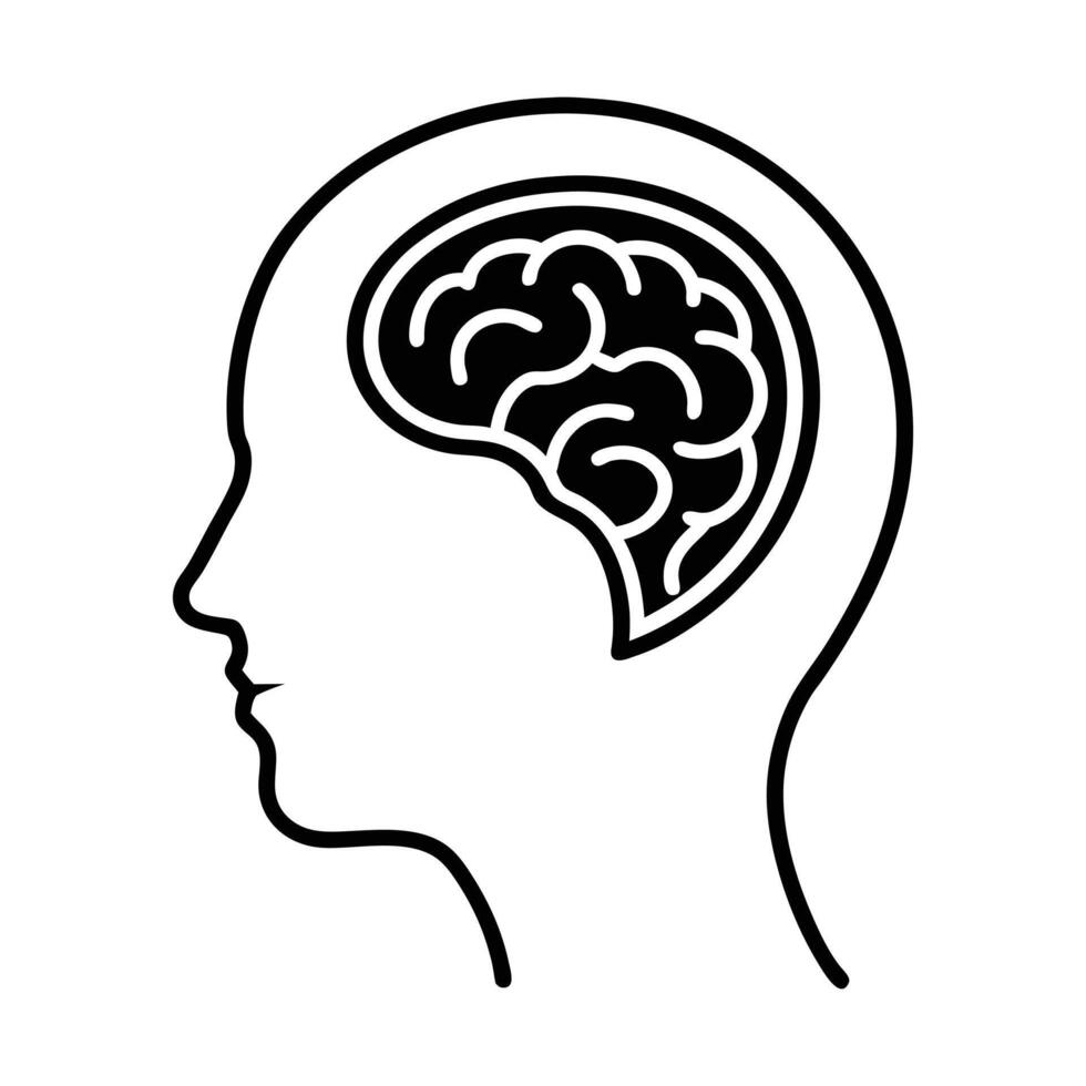 Human Head with Brain Silhouette - Conceptual Illustration of Mind and Intelligence vector