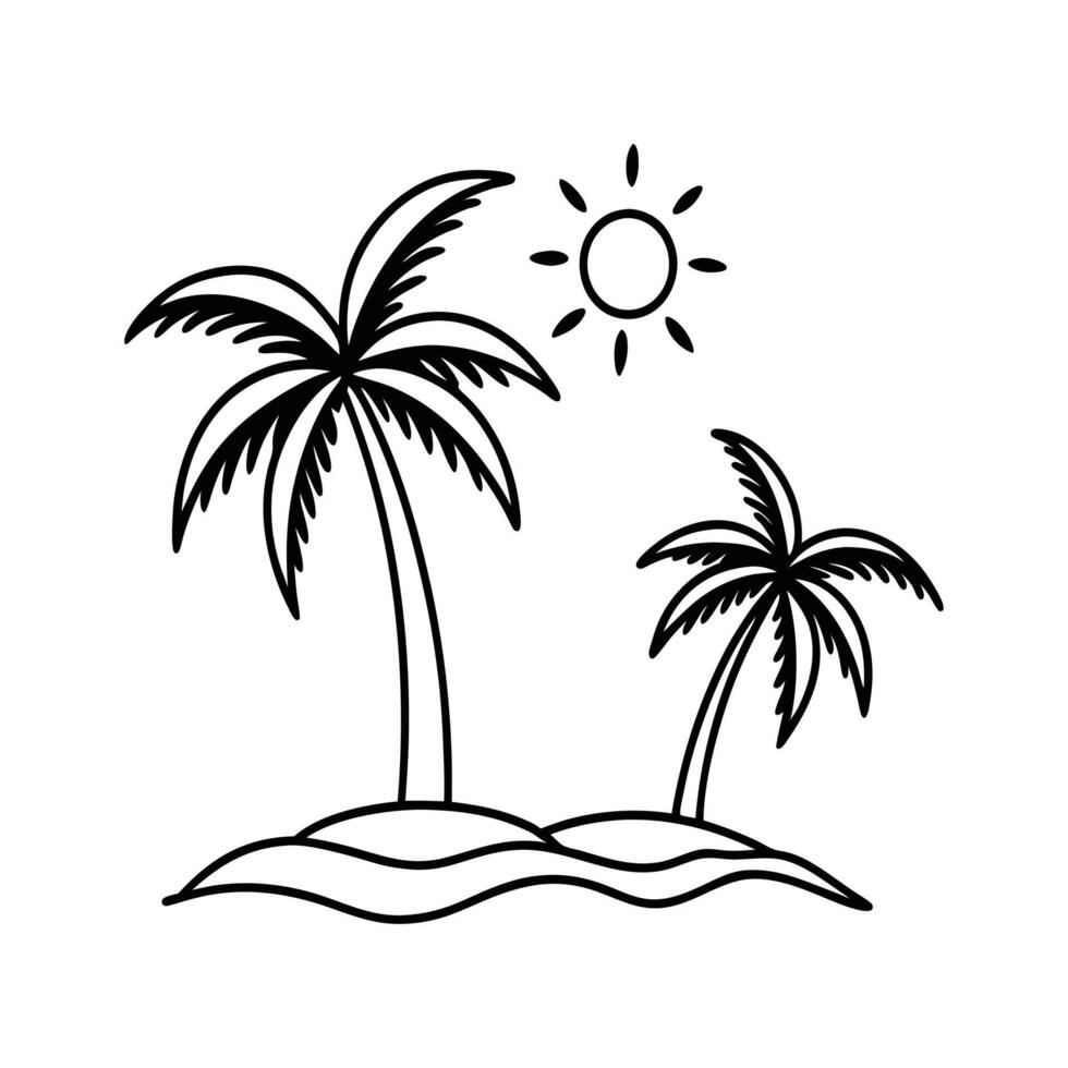 troical palm trees and sun reflection silhouette vector