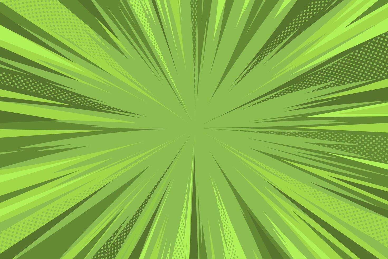 Green Comic Style Halftone Background. Modern creative pop art rays in comic style background. Clean anime halftone backdrop vector