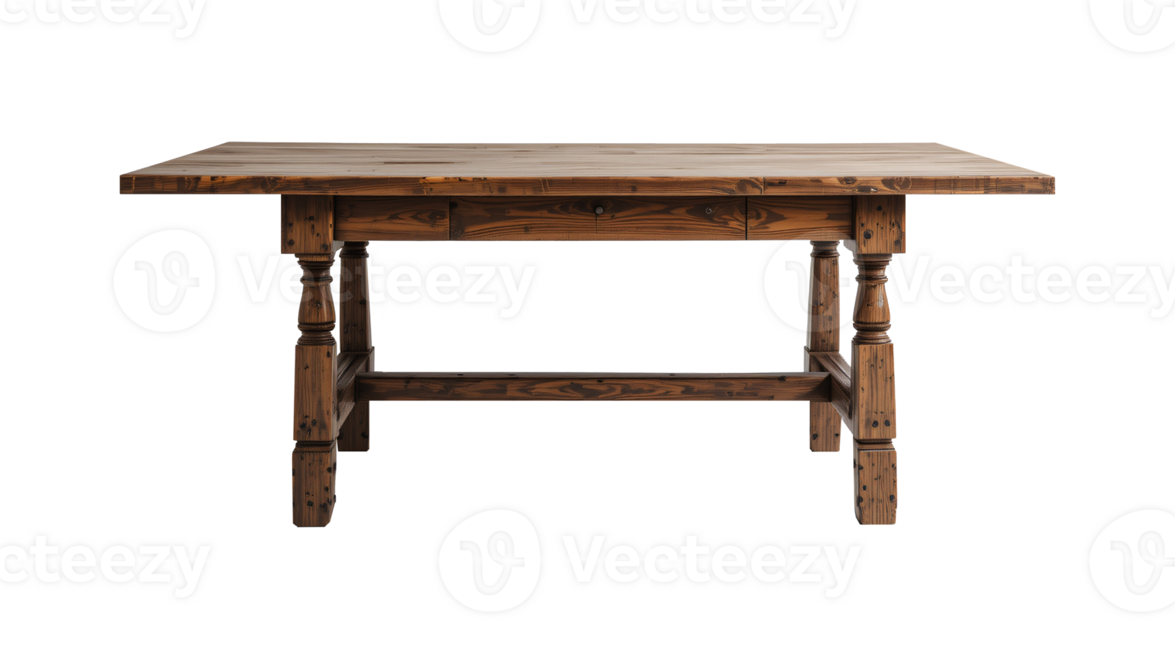 A rustic wooden table isolated on transparent background, Cut out png