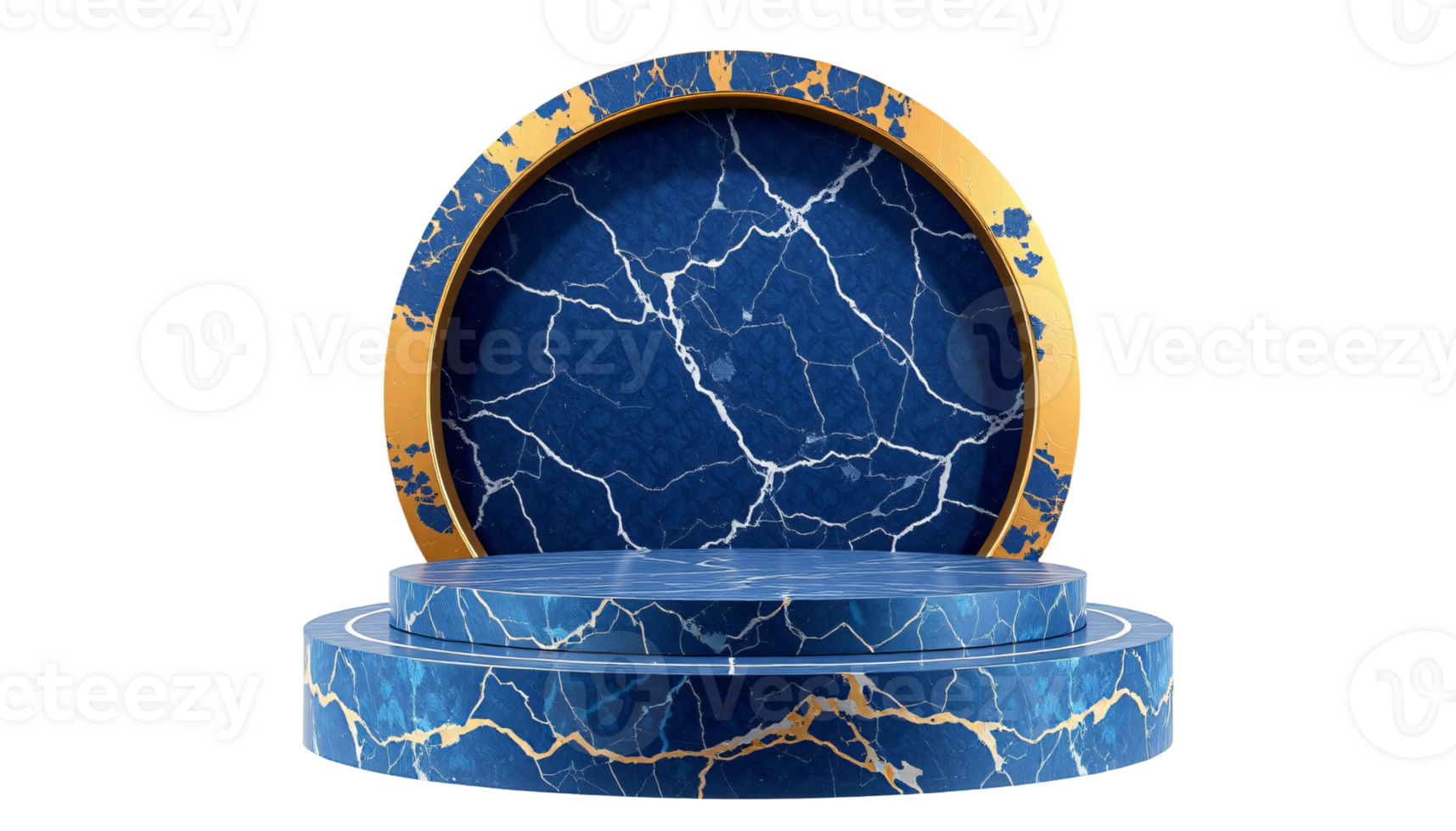 Round blue and gold marble podium, Premium product presentation, isolated on transparent background png