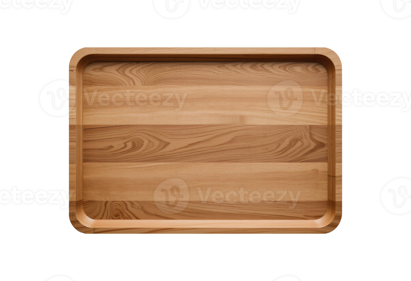 Top view mockup of wooden plate tray, isolated on transparent background, Cut out png
