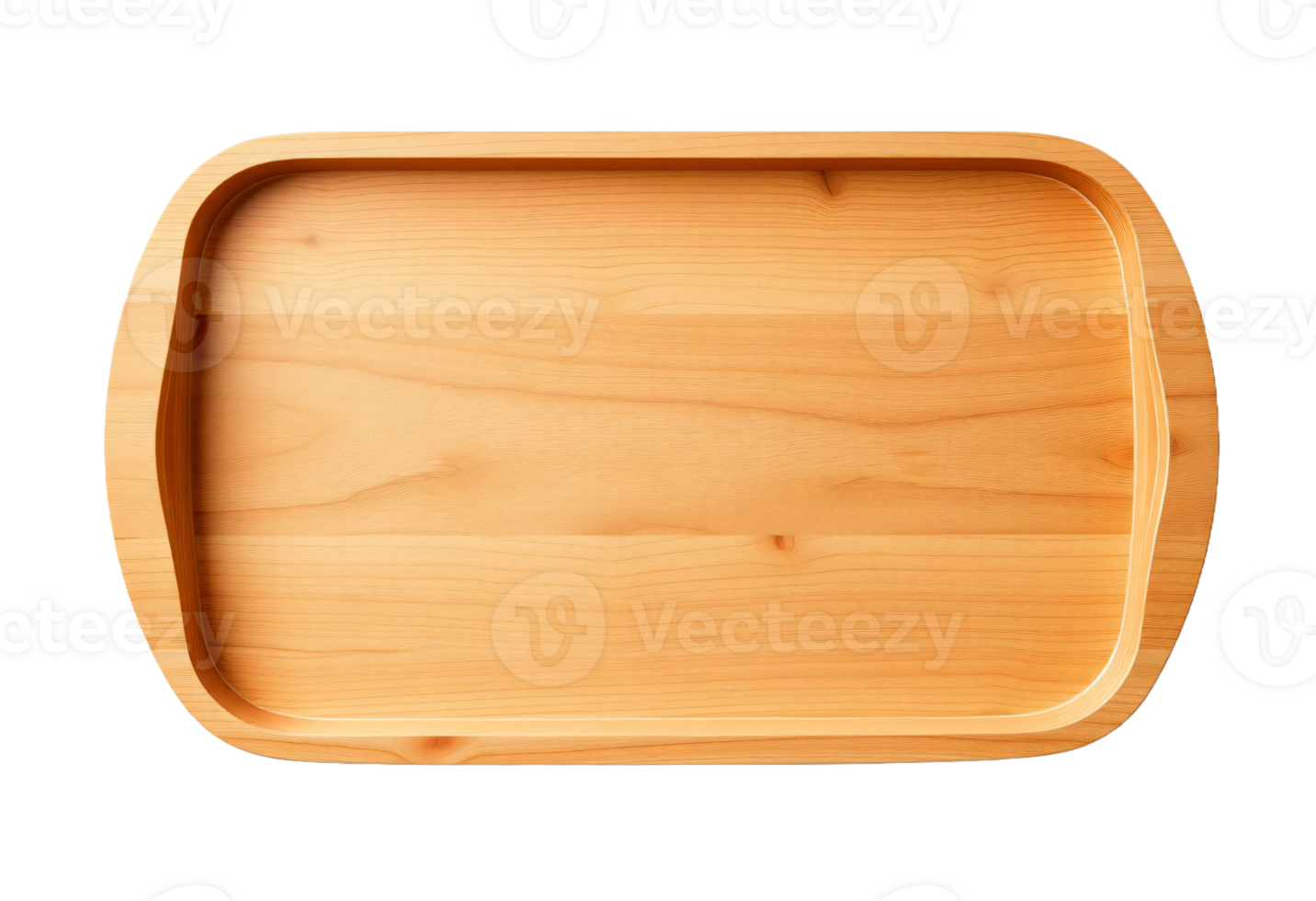 Top view of wooden plate tray, isolated on transparent background png
