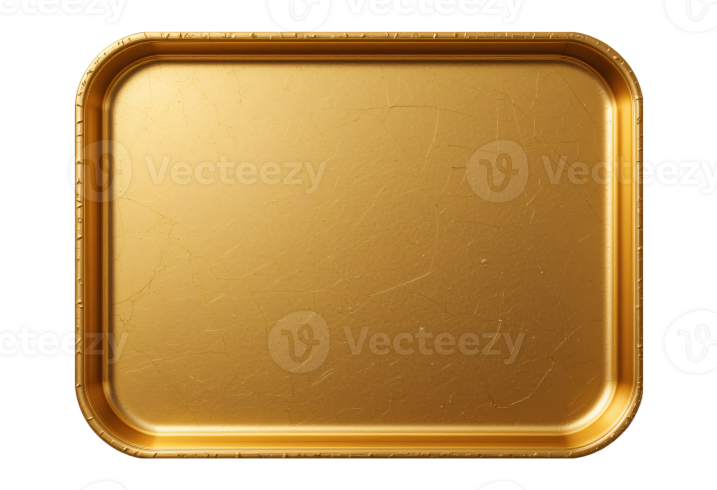 Golden plate tray, Top view mockup, isolated on transparent background, Cut out png