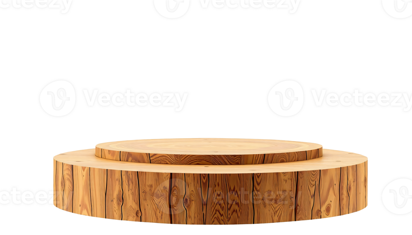 Round rustic wooden podium for product display presentation, cut out, isolated on transparent background png