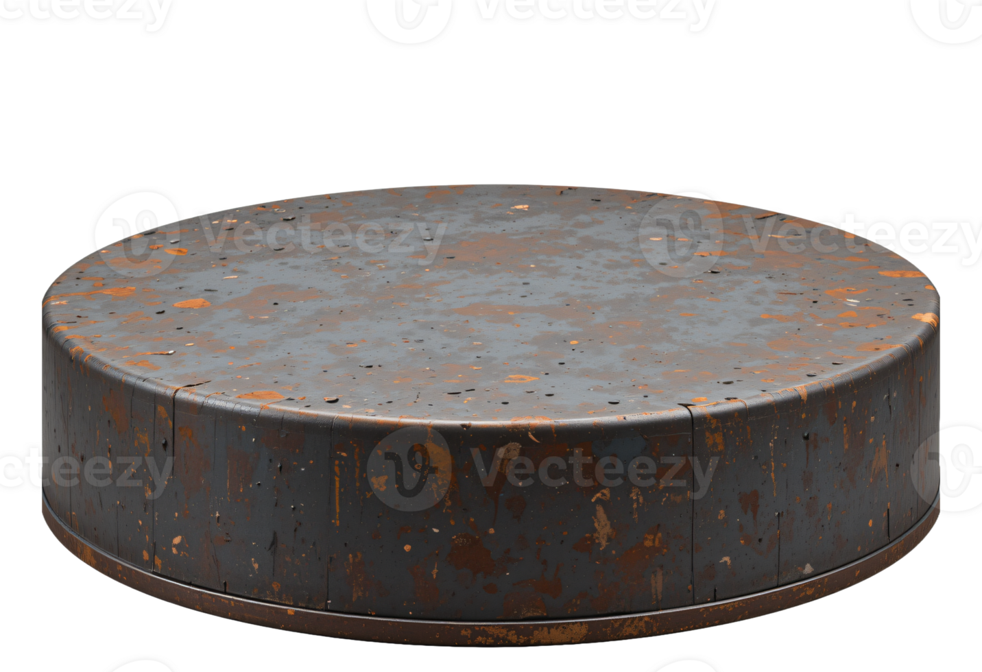 Rusty metal podium for vintage product presentation, cut out, isolated on transparent background png