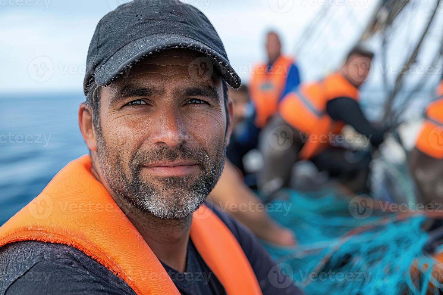 Portrait of a man on the deck of a sailing boat. photo
