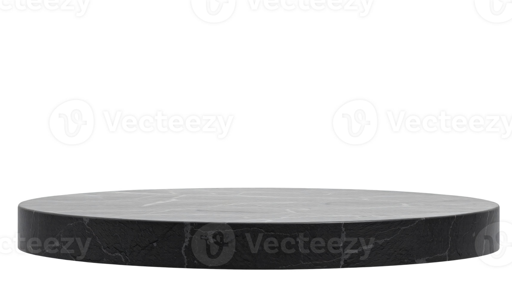 Round black flat stone or rock podium for product display presentation, cut out, isolated on transparent background png