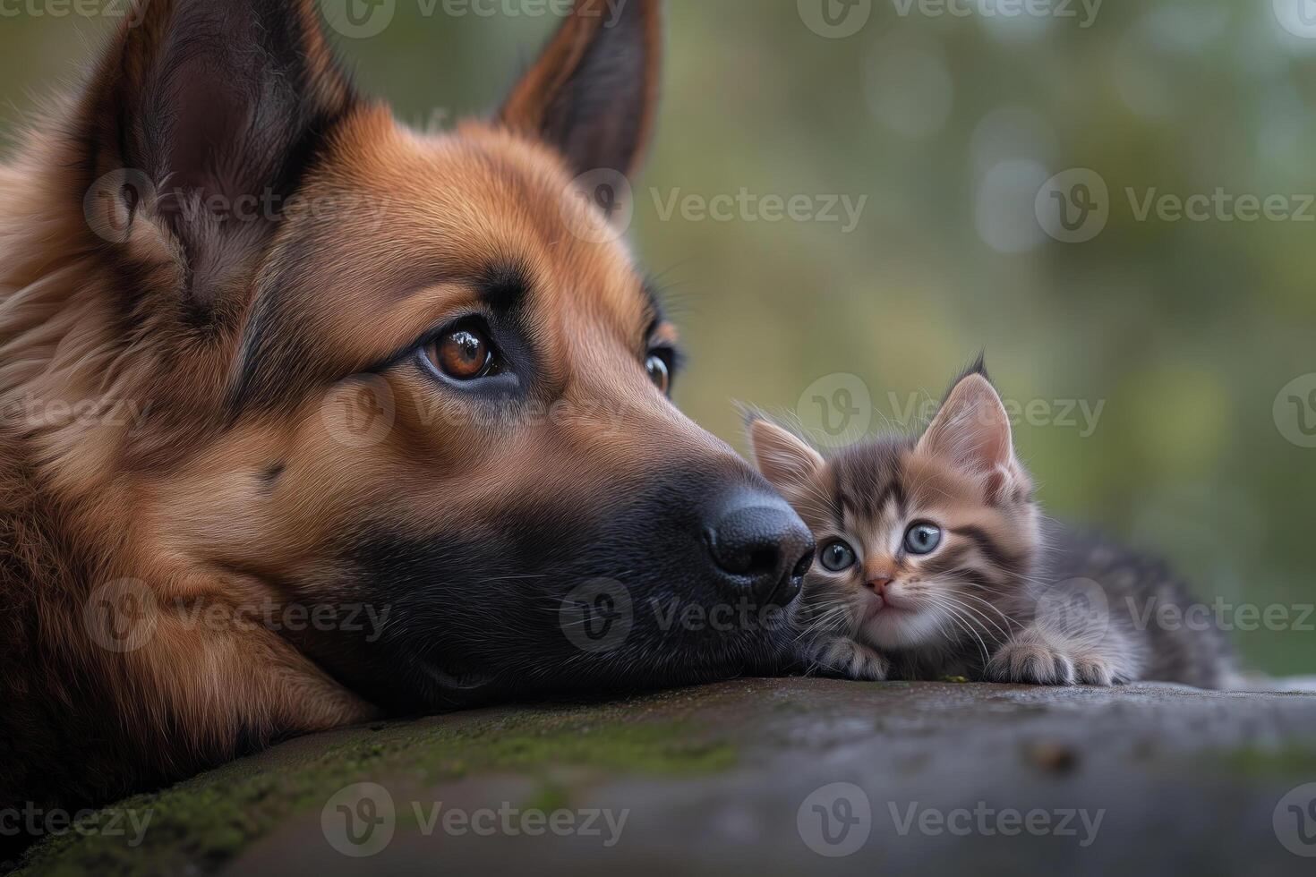German shepherd dog and kitten together photo