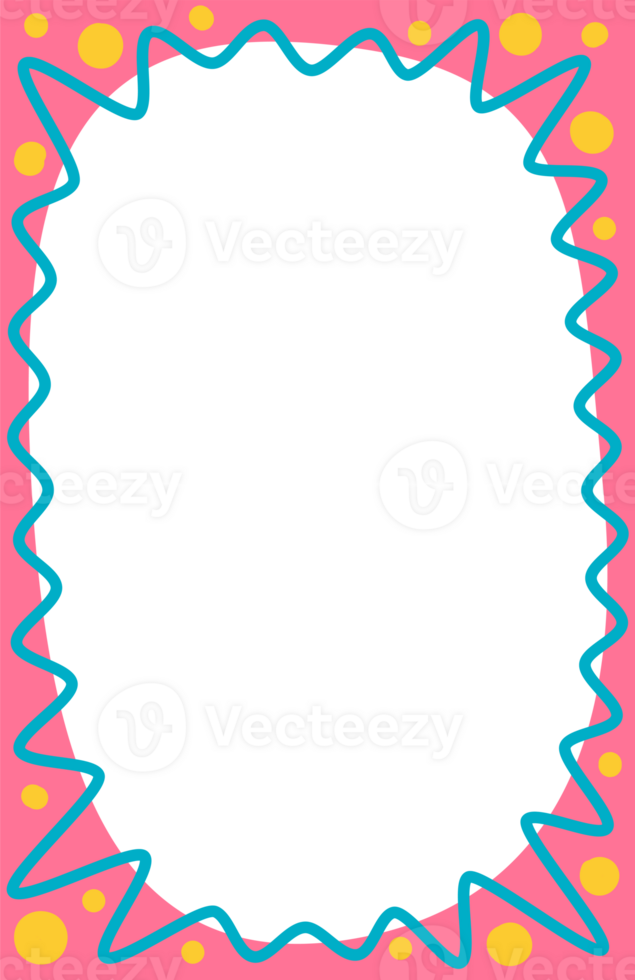 Wavy scallop border shape. Doodle cute design for text photo and picture. Groovy child template. Rectangle fun psychedelic hand drawn frame. Y2K decorative blank. png
