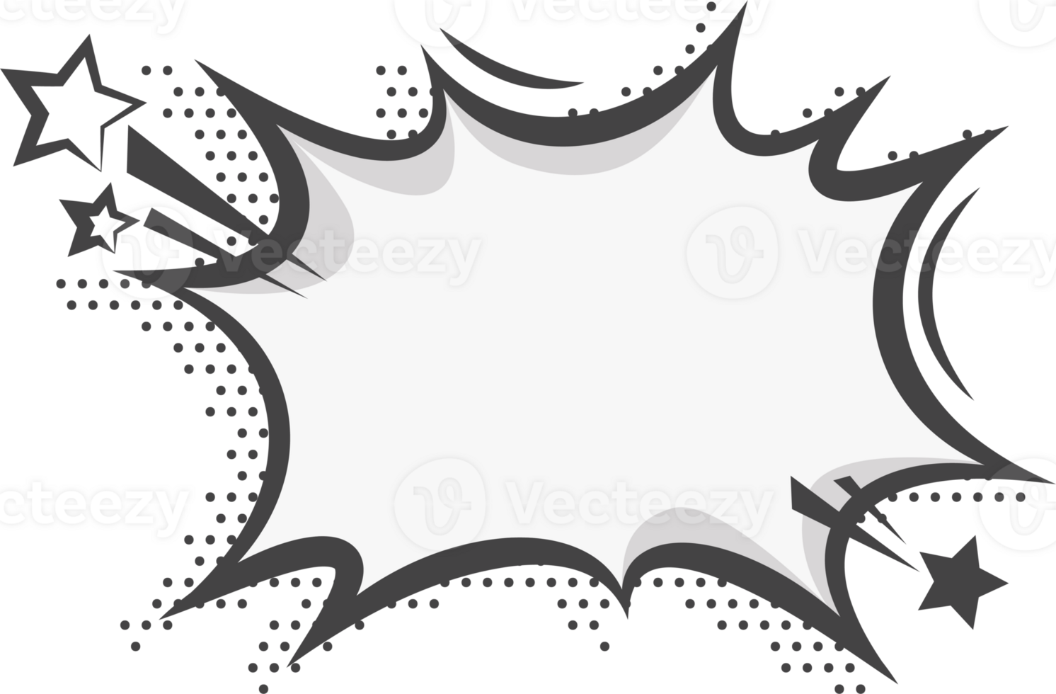Manga speech bubble. Comic frame for text with pop art halftone dotted effect. Balloon chat shape for dialog. Cloud for shock shout and scream action messages. Irregular cartoon decoration png