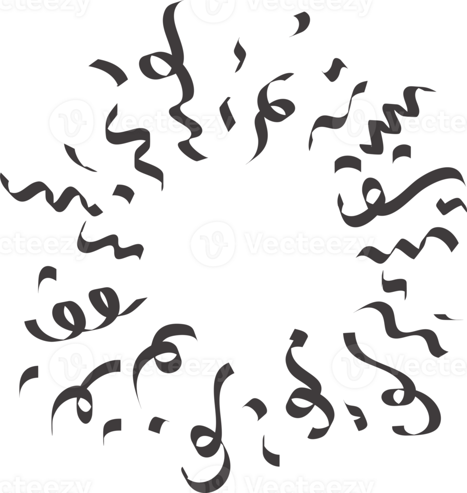 Confetti explosion. Birthday party and carnival festive elements for design. Silhouettes of paper ribbons and burst with serpentine. png