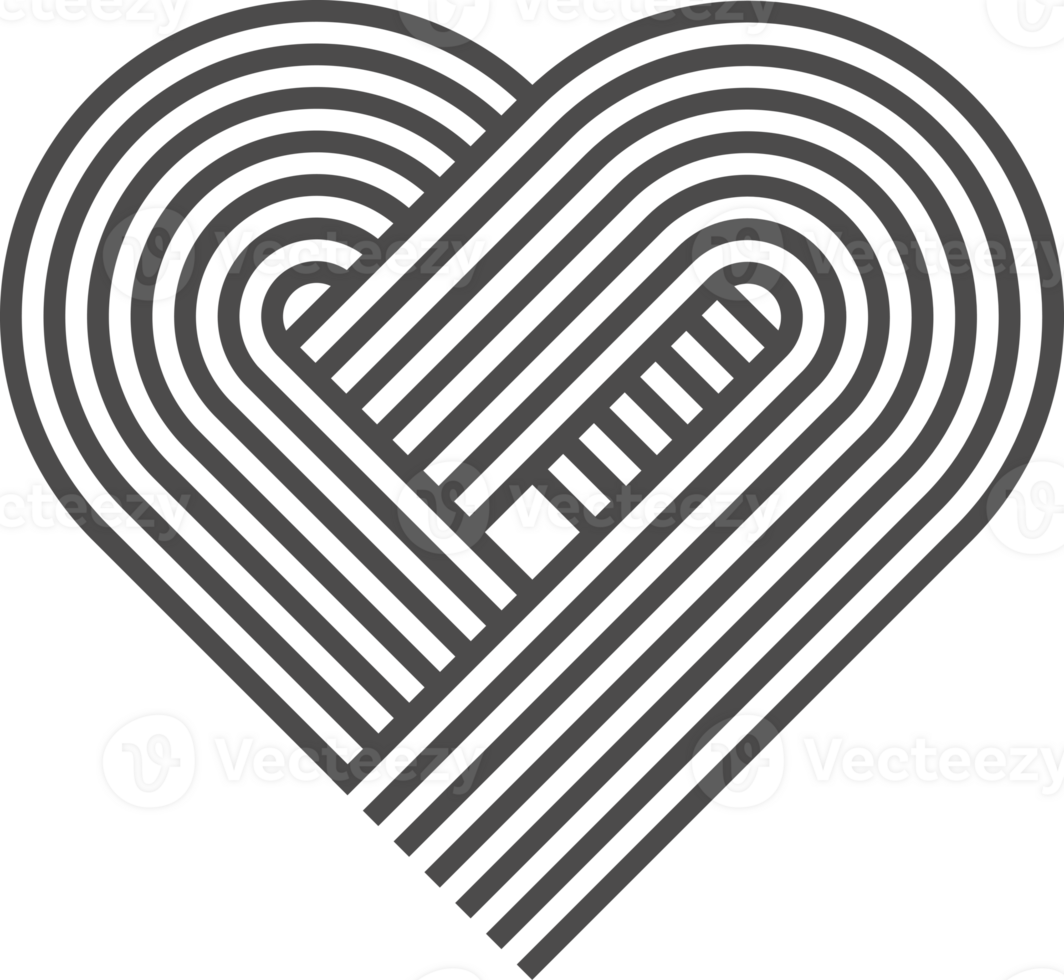 Abstract heart shape with line pattern. Retro geometric graphic. Organic graphic element and curved modern figure. Simple minimalistic aesthetic stripe png