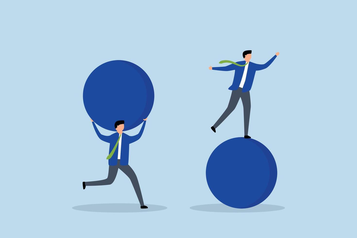 Work smarter not harder, entrepreneur sprints swiftly on globe with ease to succeed. vector