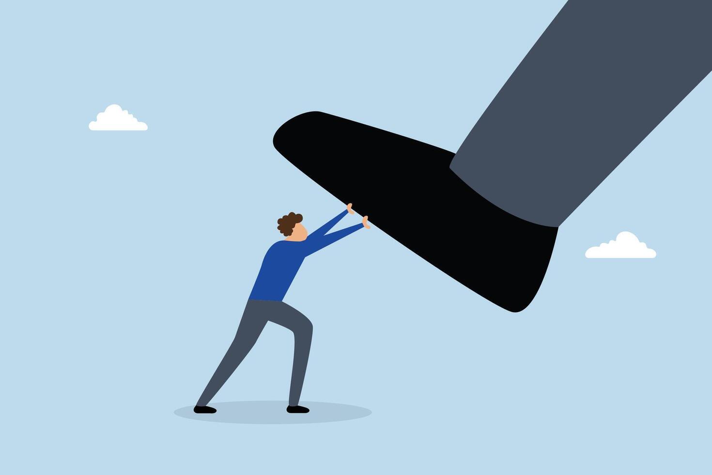Unfair competition, tiny worker attempting to resist rival large stature. vector