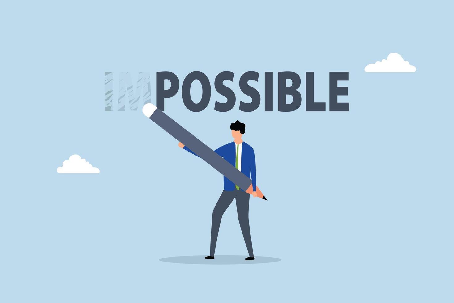 Make it possible, entrepreneur employing an eraser to remove im from impossible. vector