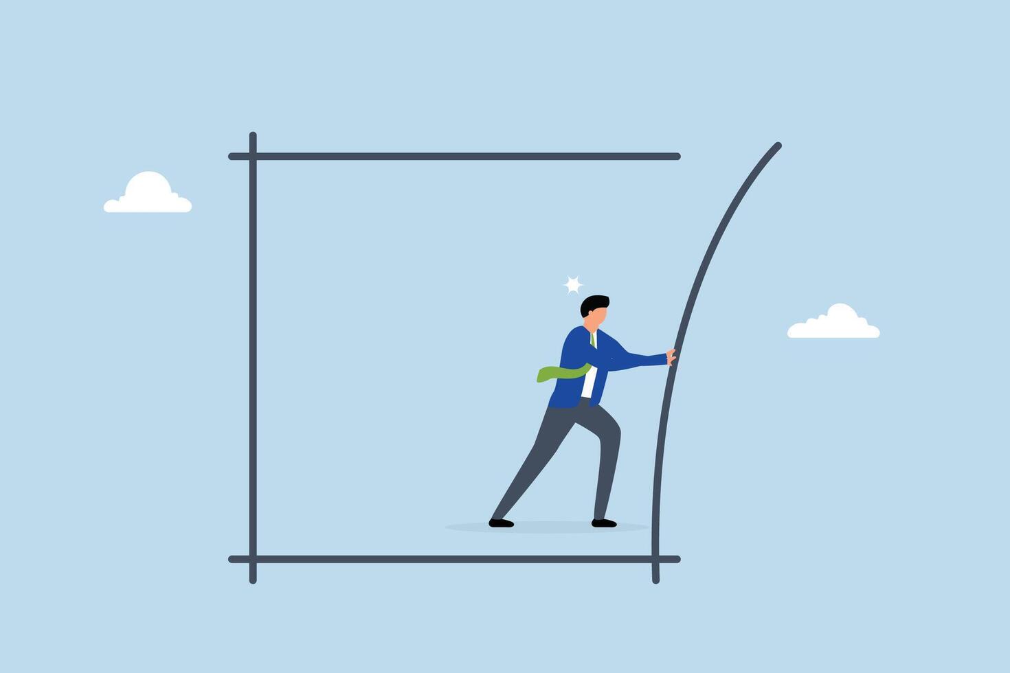 Pushing limits challenge yourself to overcome boundary, entrepreneur striving to push beyond limits. vector